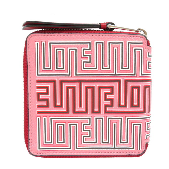 LOEWE Accessories - Loewe Mays Square Zip Leather Red Pink Bifold Wallet